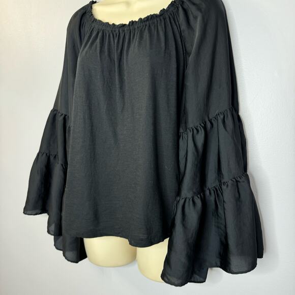 ANTHROPOLOGIE Gloria Peasant Off Shoulder Top Black Bell Sleeve Boho Women M - Picture 7 of 13